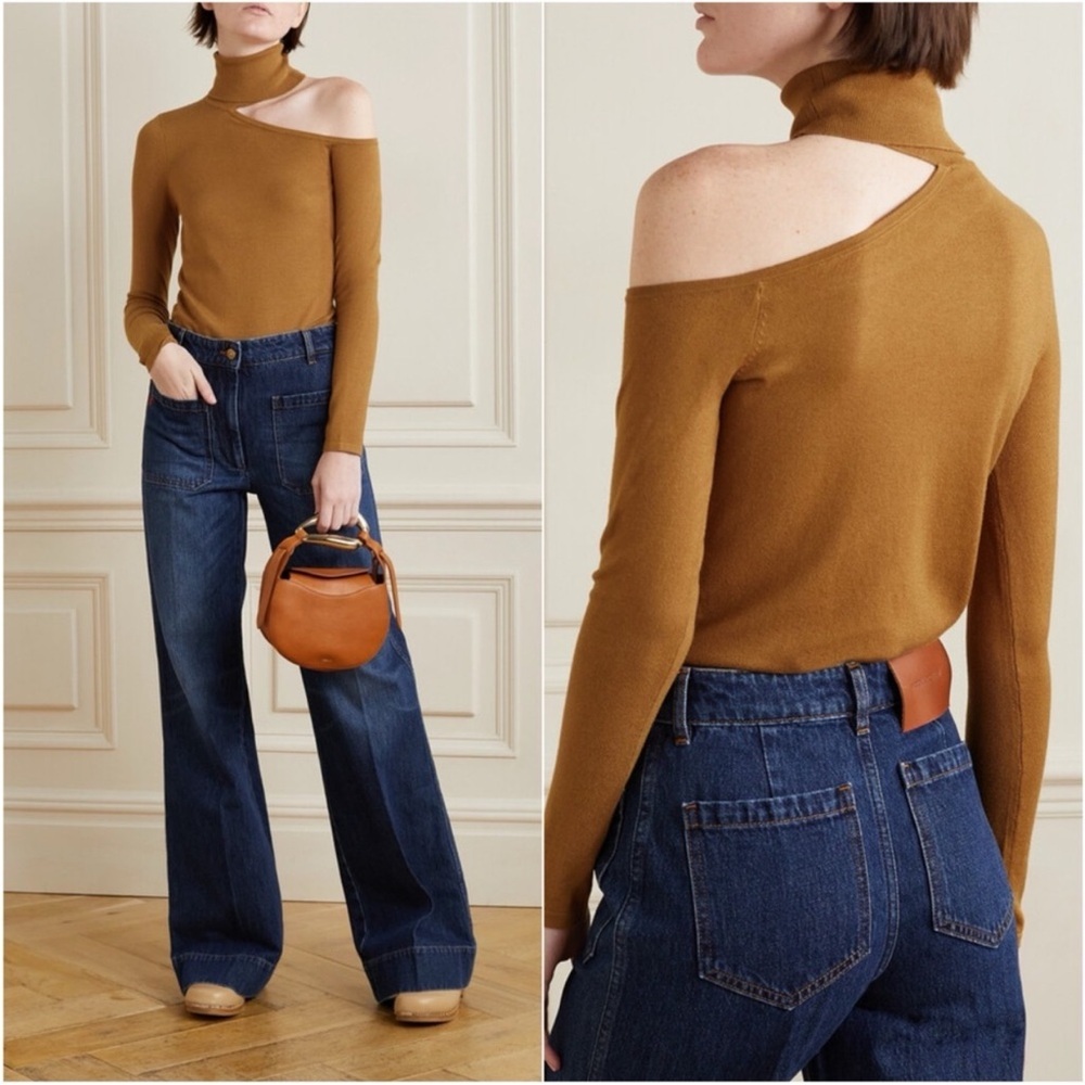 L’AGENCE Nicky Cut Out Turtleneck Sweater in Ginger Brown XL